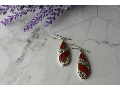 Vintage 925 Sterling Silver Red Jasper Earrings