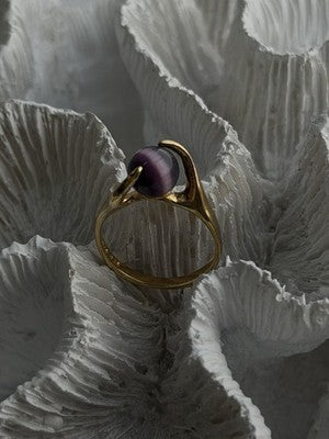 925 Sterling Silver Purple Spectrolite Cats Eye Ring Size 6