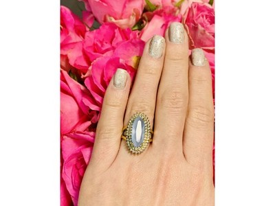 925 Sterling Silver Blue Alpanite Ring Size 10.25