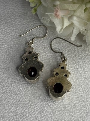 925 Sterling Silver Garnet & CZ Earrings Length 1.70 Inch