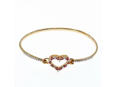 925 Sterling Silver Gold Plated Pink Topaz "Heart" Bracelet
