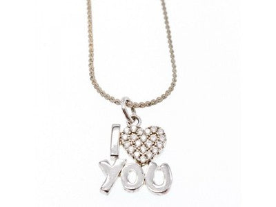 925 Sterling Silver CZ "I Love You" ?Hain With Pendant Italy