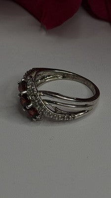 925 Sterling Silver Garnet & Beryl Ring Size 7