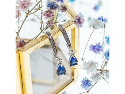 925 Sterling Silver Sapphire & CZ Earrings