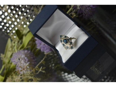 925 Sterling Silver Aquamarine & Colorless Quartz Ring Size 7.25