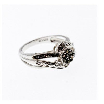 925 Sterling Silver Black Tourmaline (Sherl) "Flower" Ring Size 7