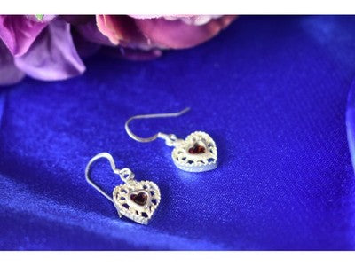 925 Sterling Silver Garnet "Hearts" Earrings