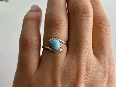 Vintage 925 Sterling Silver Larimar Ring Size 6.5