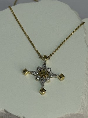 18K 750 YELLOW GOLD YELLOW & WHITE DIAMONDS 6.26 CT CROSSNECKLACE LENGTH 18 INCH
