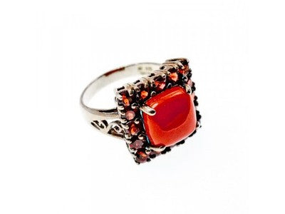 925 Sterling Silver Amber & Garnet Ring Size 8.5