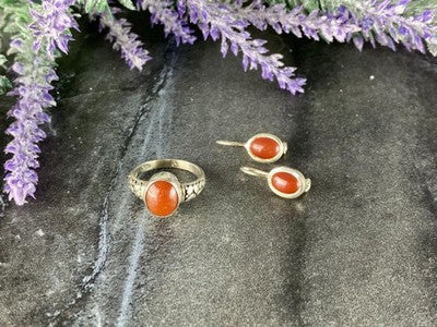 Vintage 925 Sterling Silver Dark Orange Jadeite Set