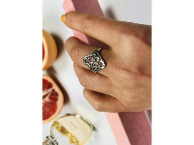 925 Sterling Silver Openwork Ring Size 8