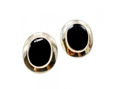 925 Sterling Silver Black Nephrite Classic Earrings