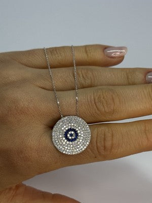 14K WHITE GOLD NECKLACE WHITE & BLUE CRYSTALS LENGTH 17 INCH