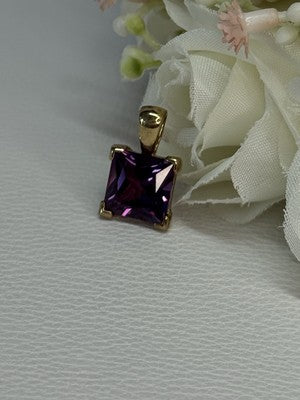 925 Sterling Silver Gold Plated Amethyst Pendant Length 0.70 Inch