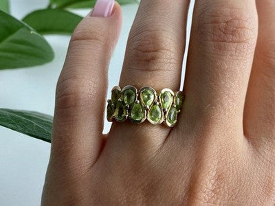 925 Sterling Silver Gold Plated Peridot Ring Size 6.5