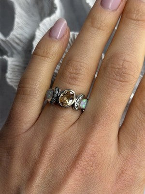 925 Sterling Silver Citrine & Opal & Beryl Ring Size 7