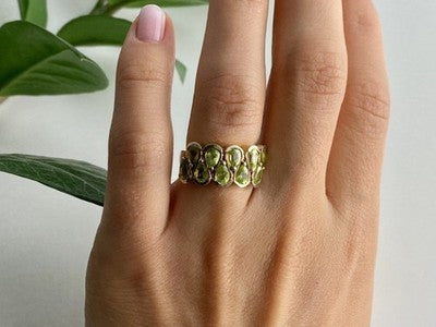 925 Sterling Silver Gold Plated Peridot Ring Size 6.5