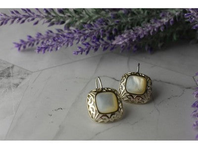 925 Sterling Silver Mother Of Pearl "Openwork" Earrings