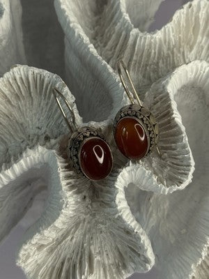 Vintage 925 Sterling Silver Carnelian Earrings Length 1.20 Inch