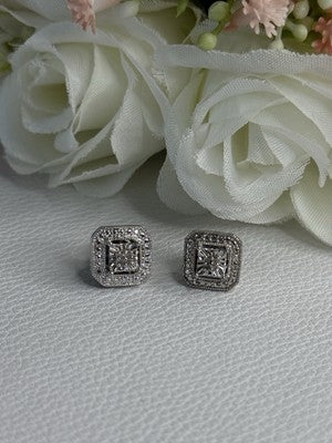 925 Sterling Silver Diamonds Stud Earrings Length 0.37 Inch