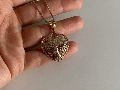 925 Sterling Silver Gold Plated "Openwork Heart" Chain With Pendant
