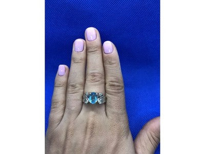 925 Sterling Silver Blue Spinel Ring Size 6.5