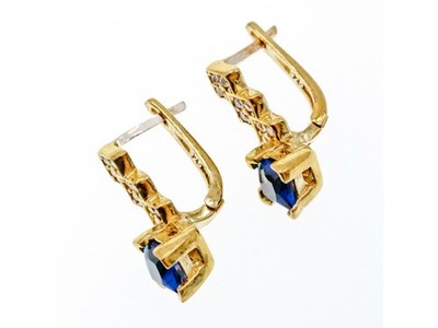 925 Sterling Silver Gold Plated Alpanite & CZ Earrings Turkey