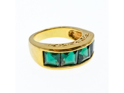 925 Sterling Silver Gold Plated Emeralds Ring Size 6.5