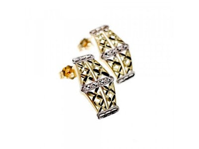 10K Yellow & White Gold "Openwork" Earrings Italy