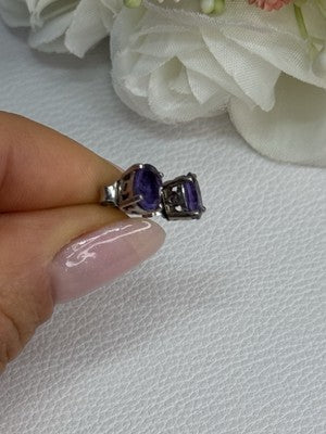925 Sterling Silver Amethyst Earrings Length 0.27 Inch