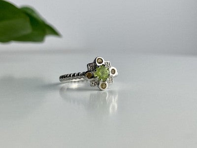 925 Sterling Silver Peridot, Citrine & White Sapphire Ring Size 7