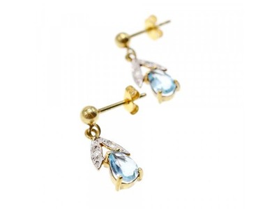 18K Yellow Gold Blue Topaz & Diamonds Earrings