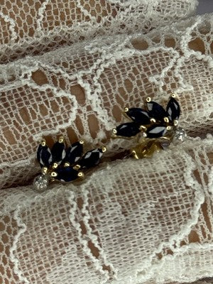 14K Yellow Gold Sapphire & Diamond Dream Earrings Length 0.4 Inch
