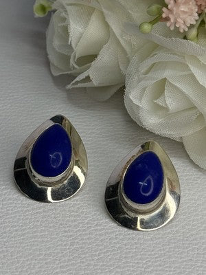 925 Sterling Silver Sodalite Earrings Length 0.95 Inch