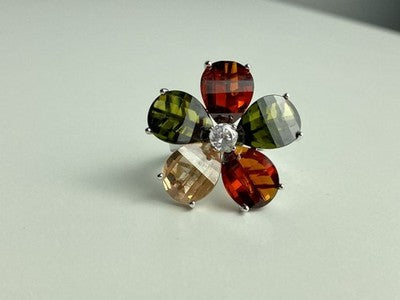 925 Sterling Silver Multicolor Spinel & Goshenite Ring Size 8.5