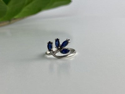 925 Sterling Silver Sapphires Ring Size 6.5