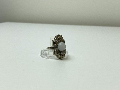 Vintage 925 Sterling Silver Agate, Goshenite & Marcasites Ring Size 5.5