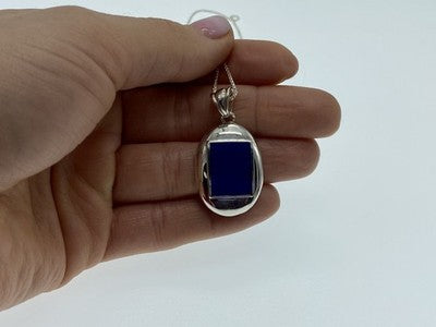 925 Sterling Silver Blue Enamel Chain With Pendant