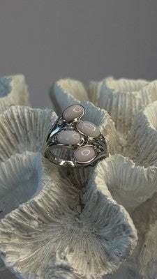 925 Sterling Silver Peruvian Pink Opal & White Colorless Beryl Ring Size 8