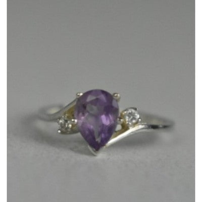 925 Sterling Silver Amethyst & CZ Ring Size 7