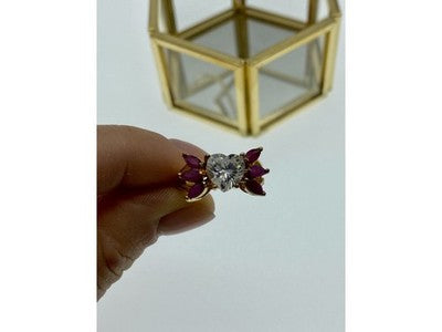 925 Sterling Silver Gold Plated Spinel & CZ "Heart" Ring Size 5.5