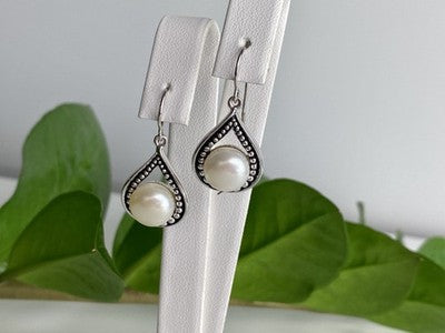 Vintage 925 Sterling Silver Pearls Earrings