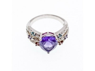 925 Sterling Silver Multicolor Tourmalines Ring Size 8
