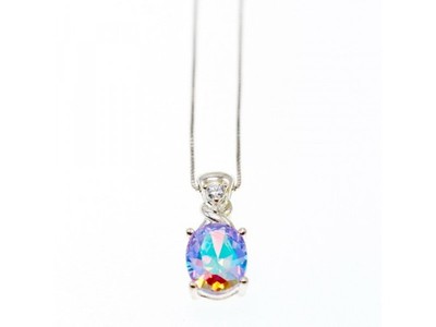 925 Sterling Silver Multicolor CZ Chain With Pendant Italy