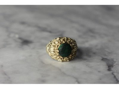 Vintage 925 Sterling Silver Malachite Ring Size 5.5