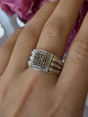 Mens 925 Sterling Silver White & Brown Tourmaline Ring Size 10.5