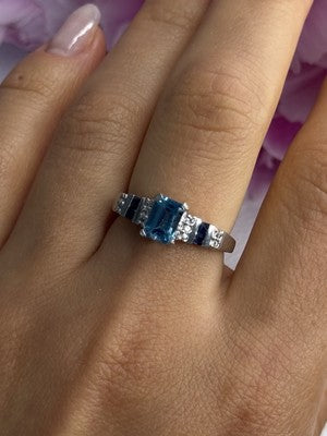 925 Sterling Silver Topaz Sapphire Beryl Ring Size 8