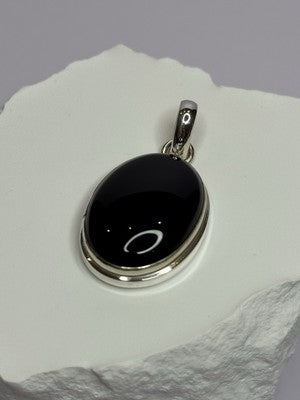 925 Sterling Silver Black Onyx Pendant Length 1.7 Inch