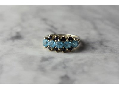 925 Sterling Silver Blue Spinel & Sapphires Ring Size 6.75